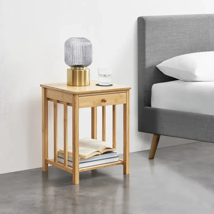 1/2 Mesas de noche Ranua con cajón bambú 51x40x35 cm – Natural [en.casa]