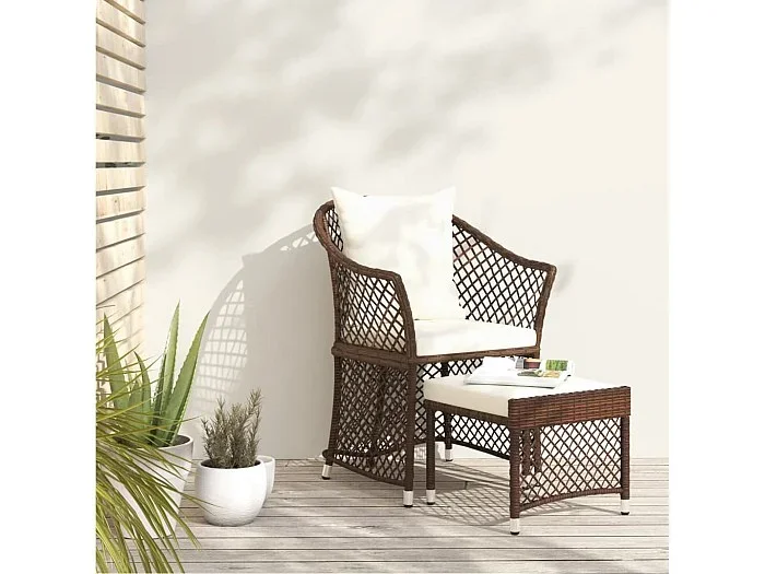2 pzas Salón de jardín y cojines ratán sintético marrón ES31276