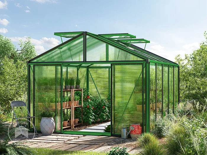 311 x 385 cm Invernadero, verde, recubrimiento de polvo, incl. Set – Pro 1