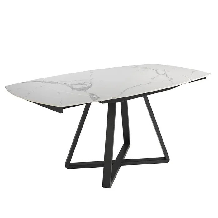 ANGEL CERDA Mesa comedor extensible ovalada barril mármol porcelánico y acero negro