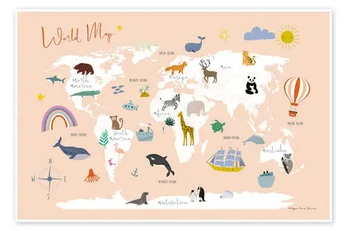 Animal world map I de Kasia Kucwaj-Tybur Wild Apple Graphics