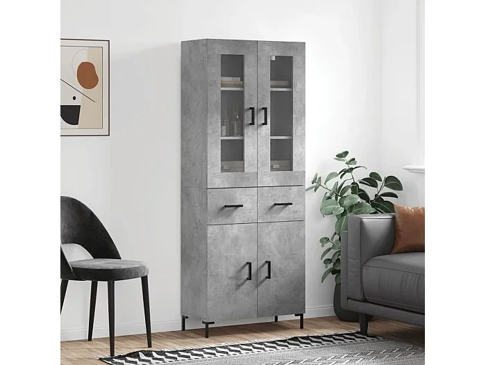 Aparador alto madera contrachapada gris hormigón 69,5x34x180 cm ES62050