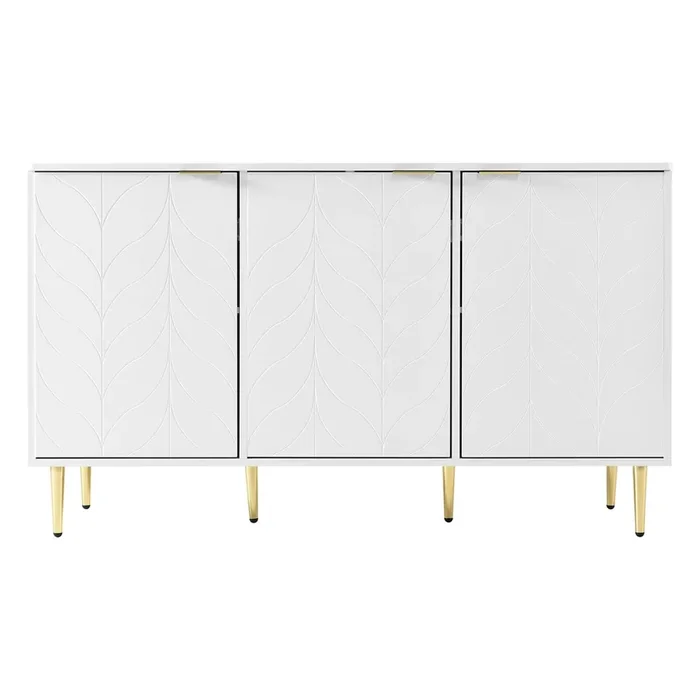 Aparador con 6 compartimentos – pies y tiradores dorados – estilo contemporáneo – blanco