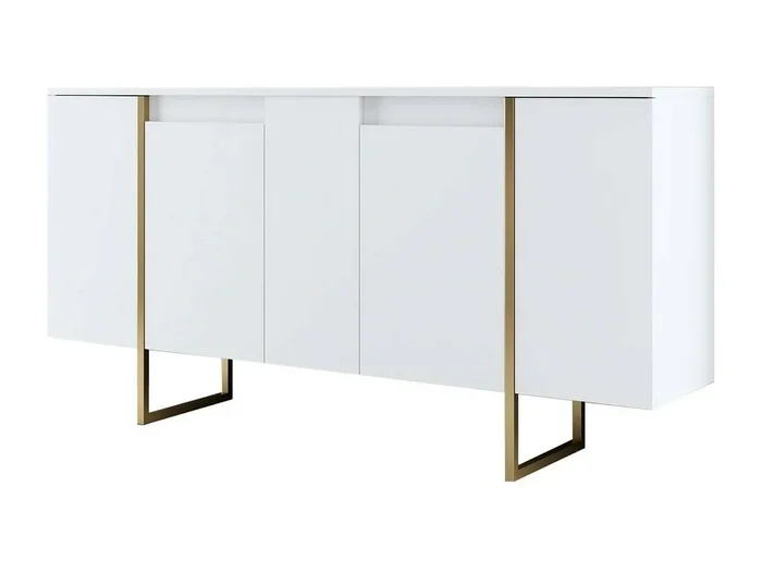 Aparador Dgarzitt, Bufé de salón, Aparador de salón, Despensa de cocina, 160x35h80 cm, Blanco y Oro