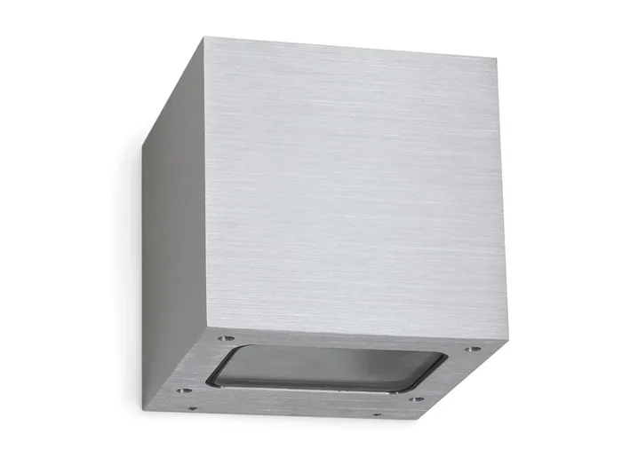 Aplique de pared BRICK estilo moderno de aluminio – Ancho 12 x Alt. 12 cm – aluminio cepillado – LED SMD 2x 5W – 3K – up&down – 67º – IP44