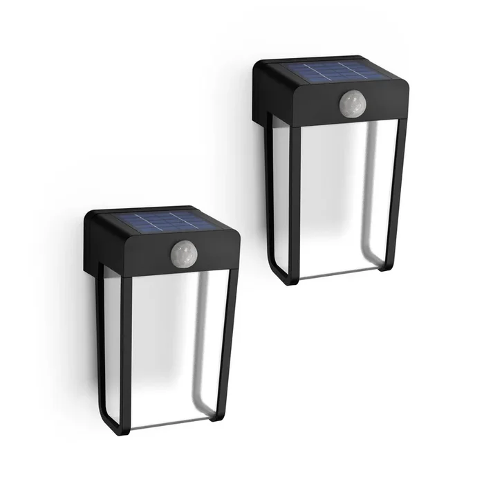 Aplique de pared LED solar de Philips, negro/transparente, paquete de 2 unidades