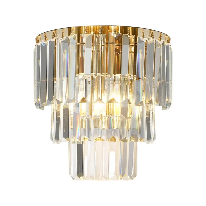 Aplique de pared Milano, altura 27 cm, dorado/cristal, vidrio, 2 x E14