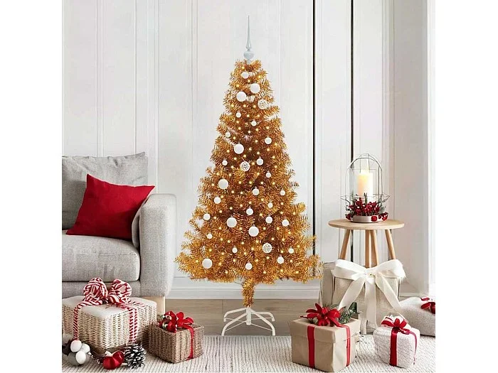 Árbol de Navidad con 150 LED con soporte Dorado 150 cm PET