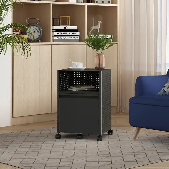 Archivador con ruedas Velvevn 1 cajón acero 54x40x36cm – Negro [en.casa]