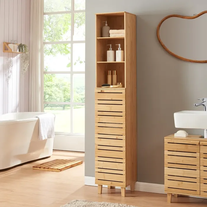 Armario alto de baño Epind 180x33x30 cm bambú [en.casa]