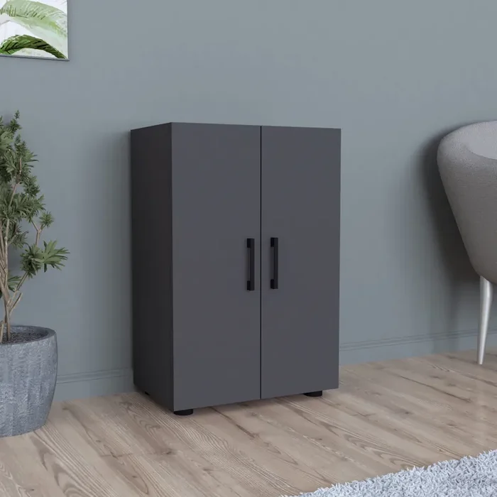 Armario Åsnes con 2 puertas y 2 compartimentos aglomerado 74 x 49 x 32 cm – Antracita [en.casa]