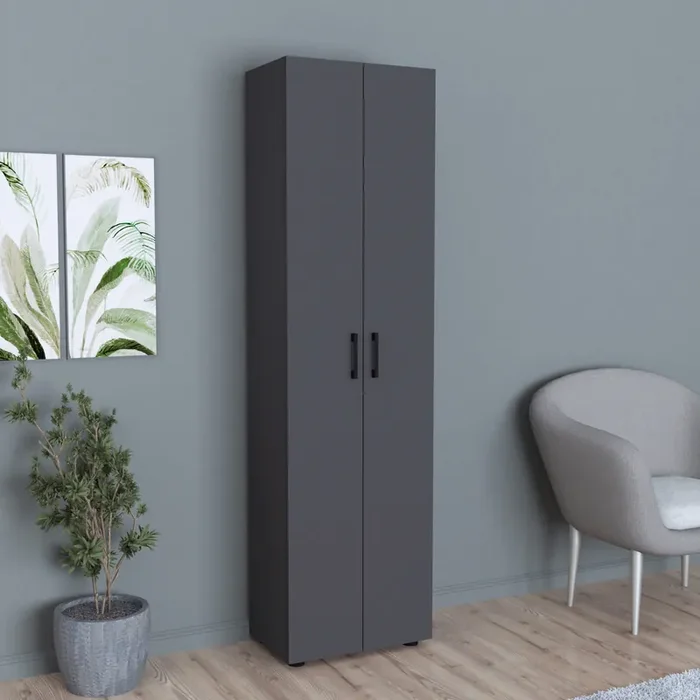 Armario Åsnes con 2 puertas y 5 compartimentos aglomerado 178 x 49 x 32 cm – Antracita [en.casa]