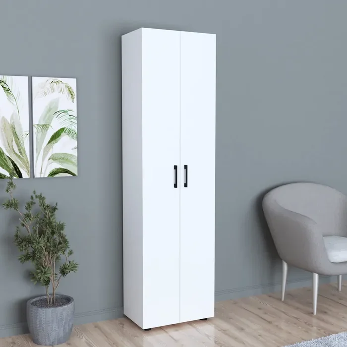 Armario Åsnes con 2 puertas y 5 compartimentos aglomerado 178 x 49 x 32 cm – Blanco [en.casa]