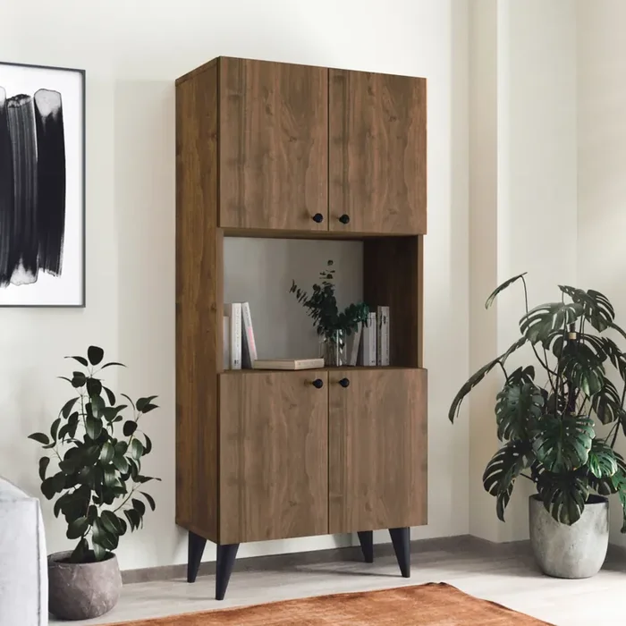 Armario multiusos Nes con 4 puertas aglomerado 135x60x32cm – Roble oscuro [en.casa]