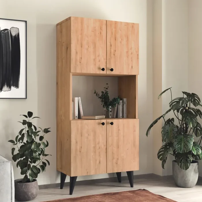 Armario multiusos Nes con 4 puertas aglomerado 135x60x32cm – Roble zafiro [en.casa]