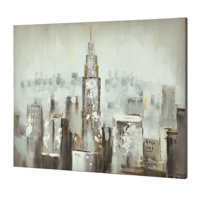 [art.work] Imagen pared pintado a mano skyline sobre lienzo bastidor incluido (80x100x3,8cm)