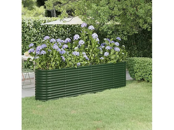 Bancal de jardín elevado de acero con recubrimiento en polvo, 260 x 40 x 68 cm, verde