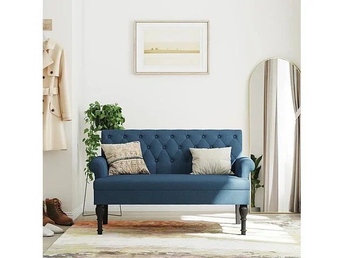 Banco con respaldo tela azul 120x62x75,5 cm