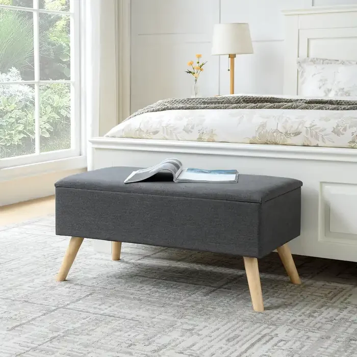 Banco Salford tapizado con almacenaje Salford 79 x 40 x 40 cm MDF/madera/Poliéster – Gris oscuro o Negro [en.casa]