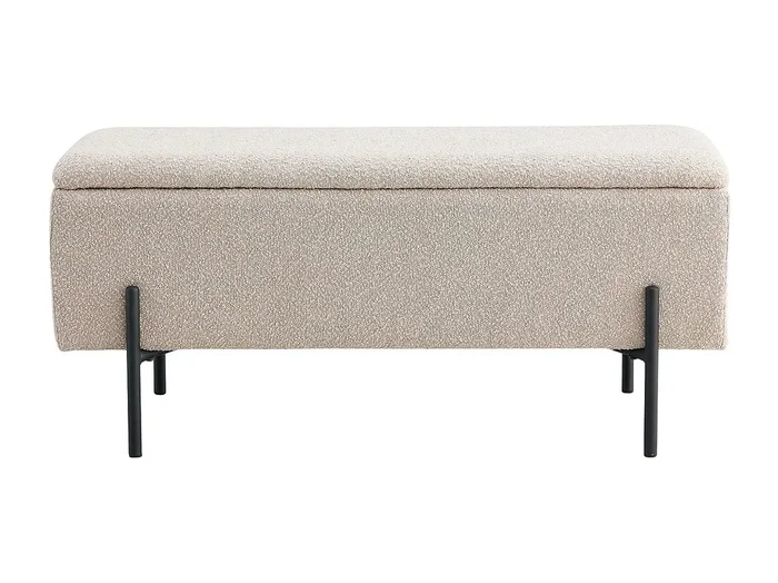 Banco WATFORD de 95 cm con caja de almacenaje – Tela o terciopelo-Color ribete verde crudo