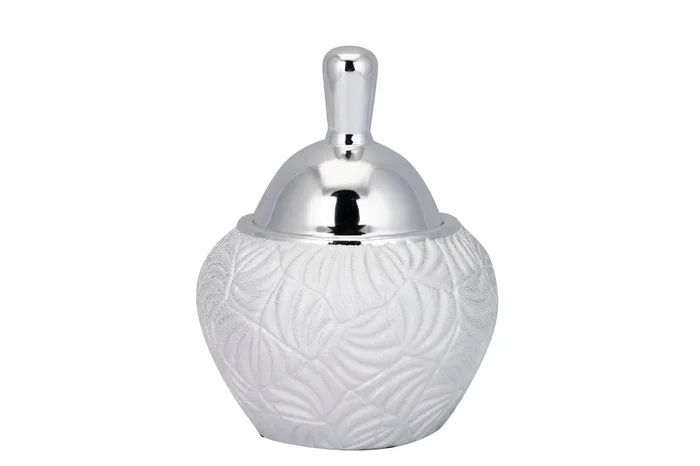 BOMBONERA CERAMICA PLATEADO 16x16x20 CM