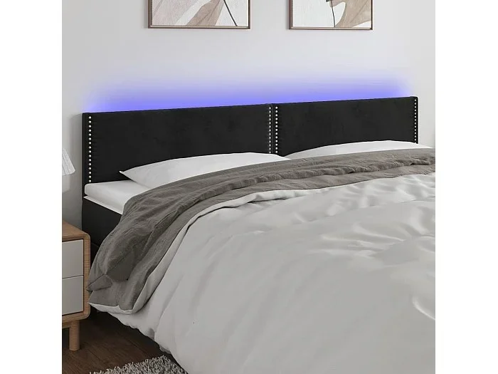 Cabecero con LED de terciopelo negro 160x5x78/88 cm ES51634