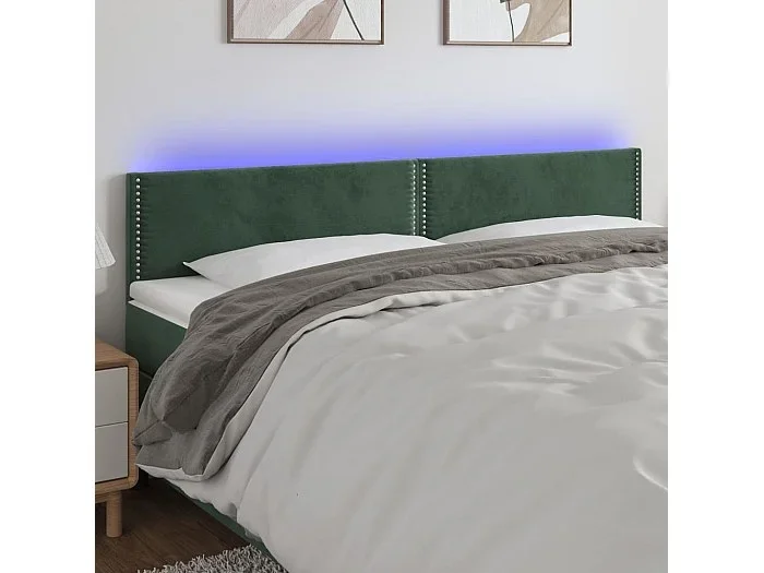 Cabecero con LED de terciopelo verde oscuro 200x5x78/88 cm
