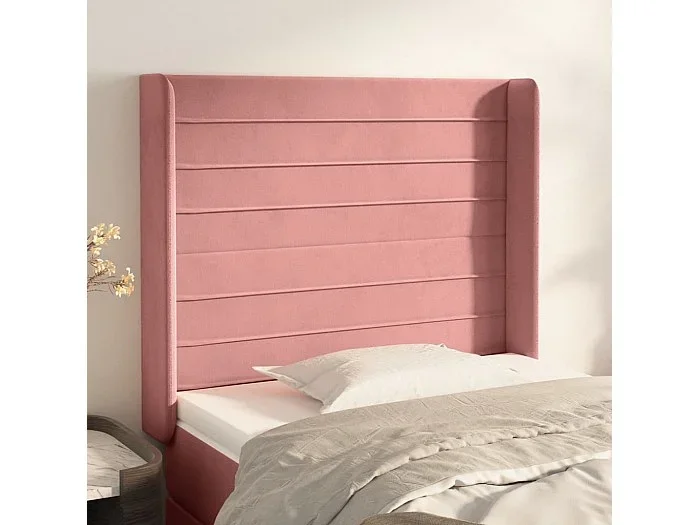 Cabecero con orejas de terciopelo rosa 93x16x118/128 cm