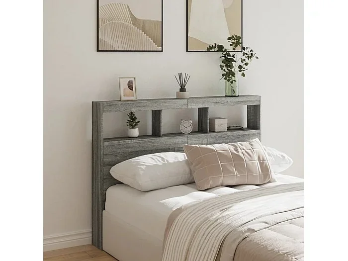 Cabecero de cama con luz LED gris Sonoma 140x17x102 cm