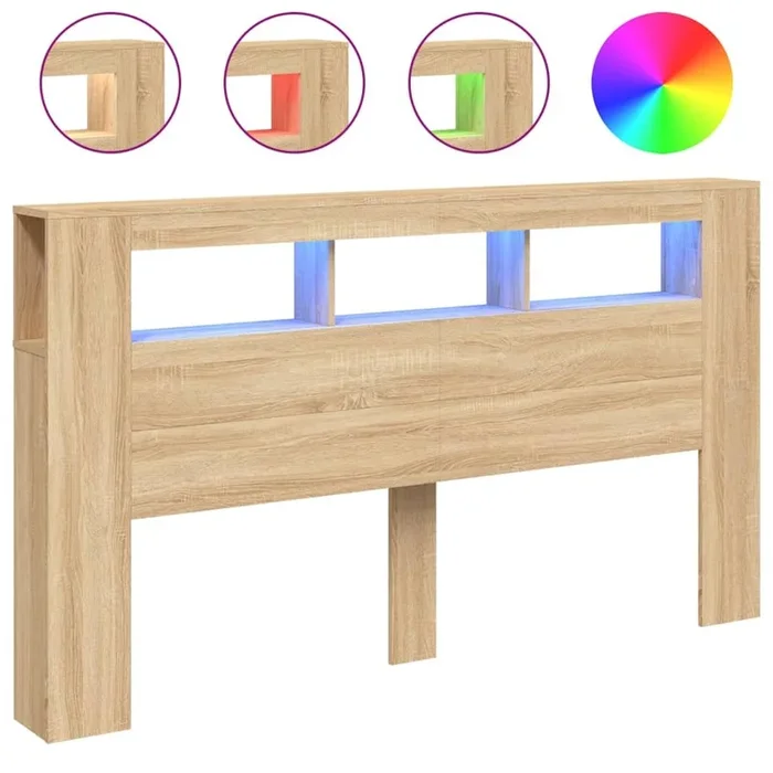 Cabecero LED madera ingenieria roble Sonoma 180×18,5×103,5 cm