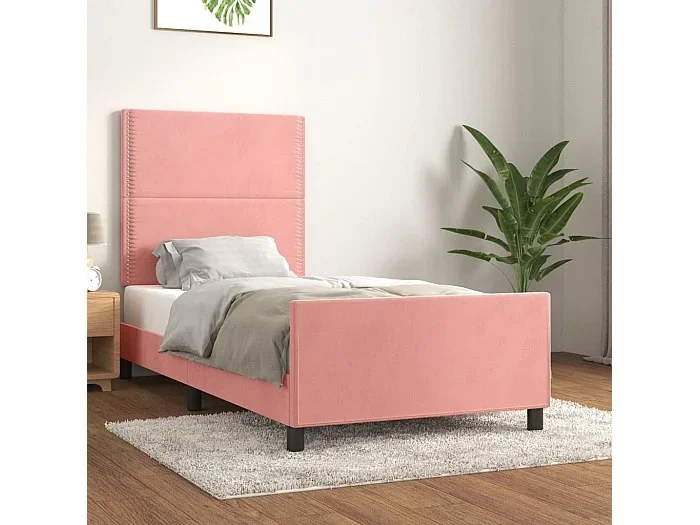 Cama -100×200 cm con cabecero de terciopelo rosa YOE32035