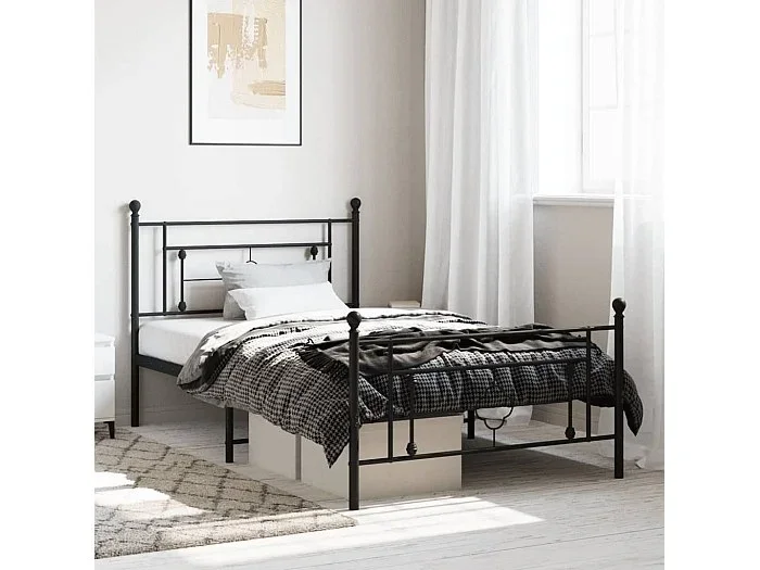 Cama -100×200 cm con cabecero y estribo metal negro YOE63882