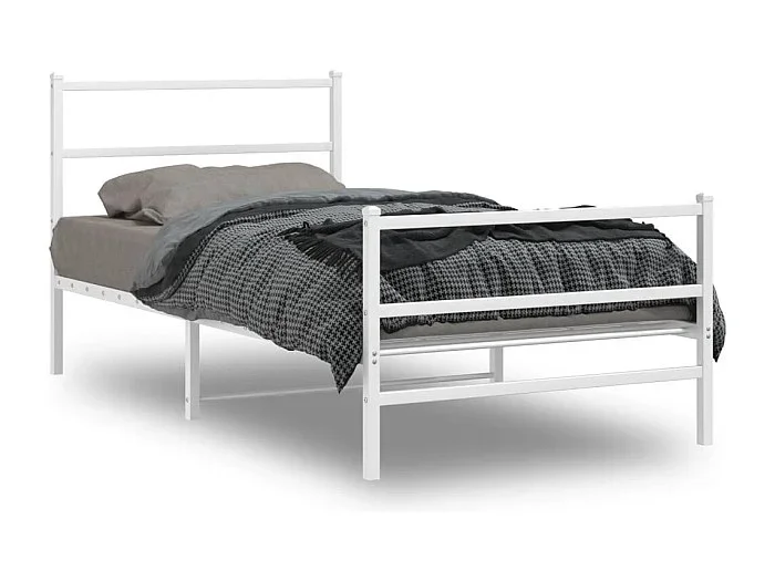 Cama -100×200 cm metal con cabecero y estribo blanco YOE28210