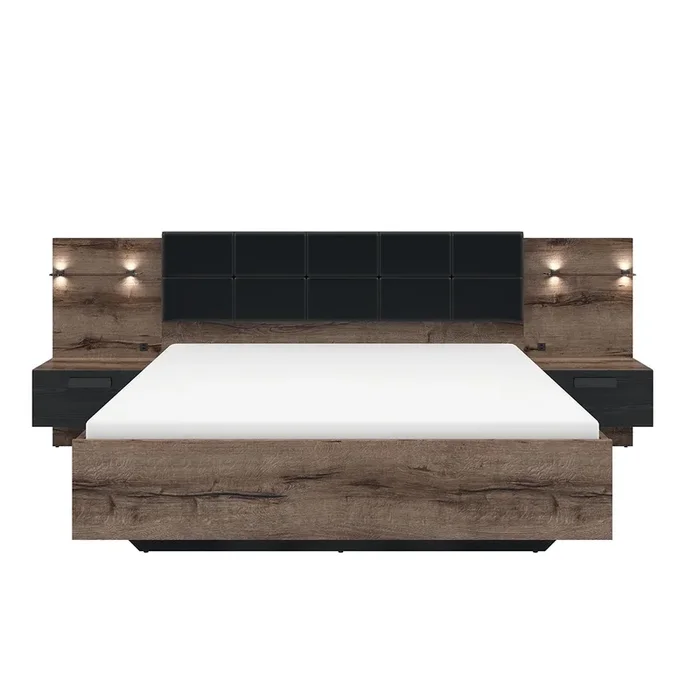 Cama 180×200 mesilla de noche LED y toma USB incluidos Romane Madera