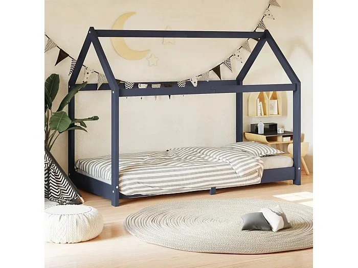 Cama 70×140 cm infantil madera maciza pino gris ES39408