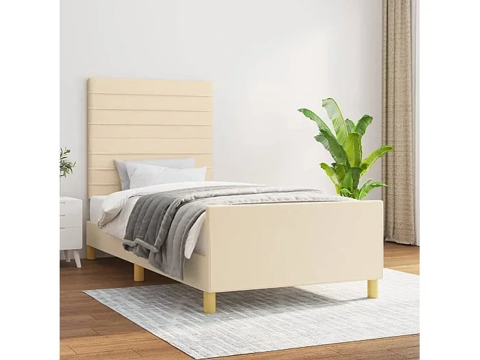 Cama 90×190 cm con cabecero de tela color crema ES41814