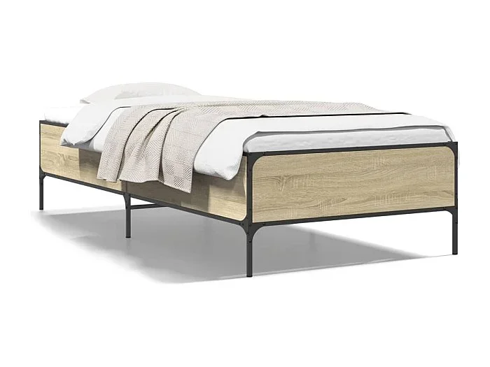 Cama 90×200 cm – madera ingeniería metal roble Sonoma ES815141