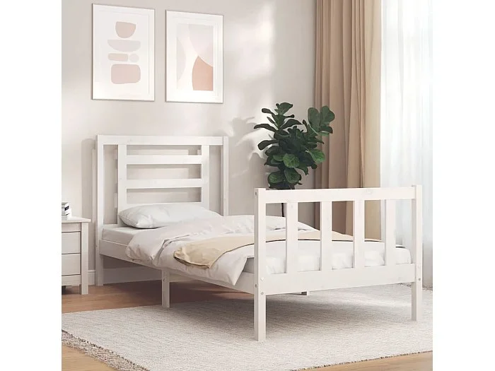 Cama 90×200 cm con cabecero madera maciza blanco ES41053
