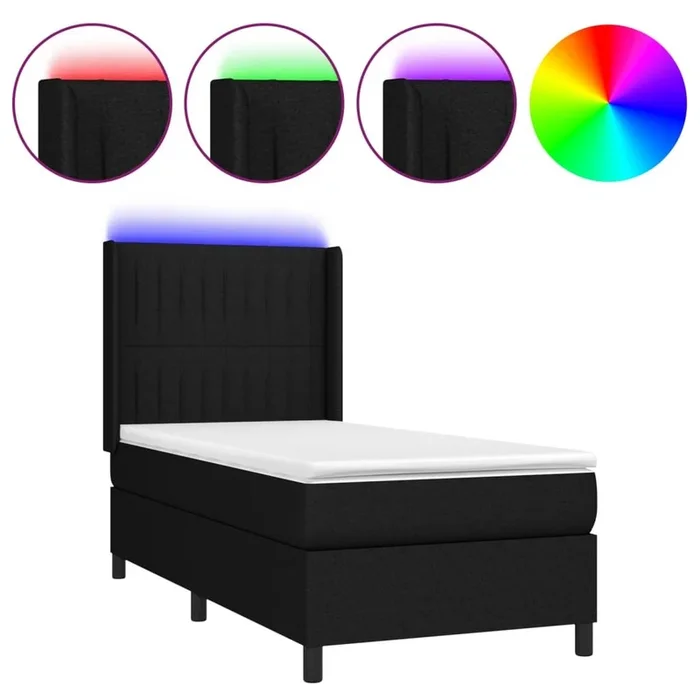 Cama box spring colchón y luces LED tela negro 80×200 cm Rayas verticales