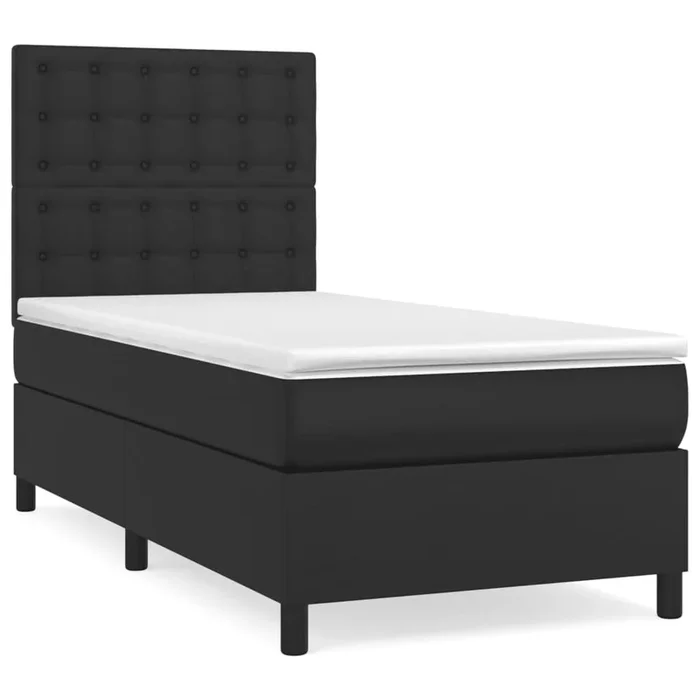 Cama box spring con colchón cuero sintético negro 90×190 cm Botones