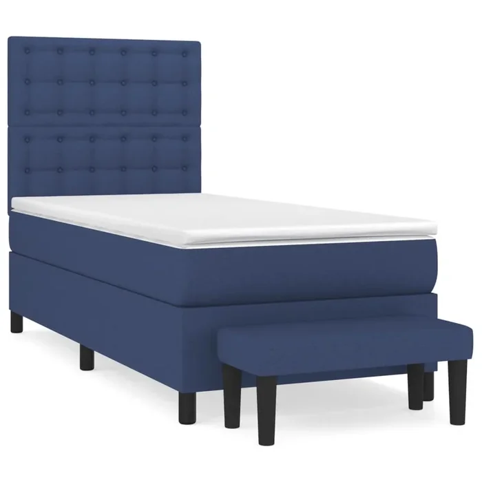 Cama box spring con colchón tela azul 100×200 cm Botones