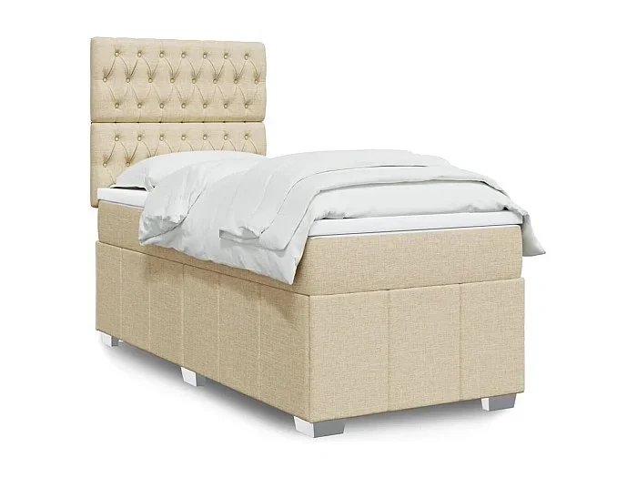 Cama box spring con colchón tela color crema 100×200 cm
