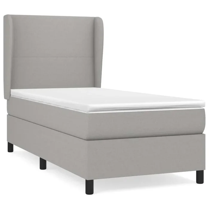 Cama box spring con colchón tela gris claro 90×190 cm Diseño plano