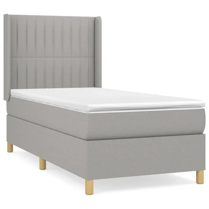 Cama box spring con colchón tela gris claro 90×190 cm Rayas verticales