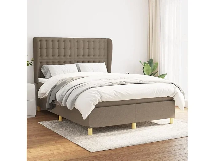 Cama box spring con colchón tela gris taupe 140×200 cm