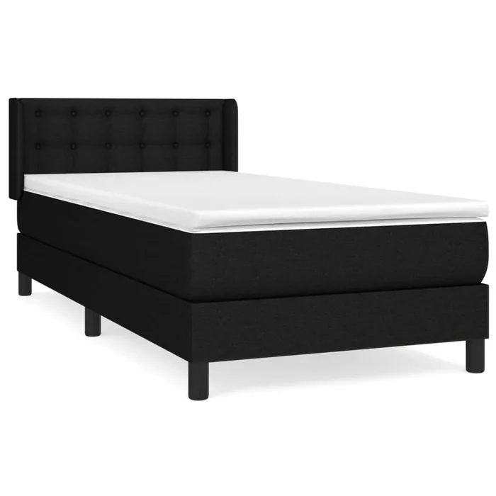 Cama box spring con colchón tela negro 90×190 cm Botones