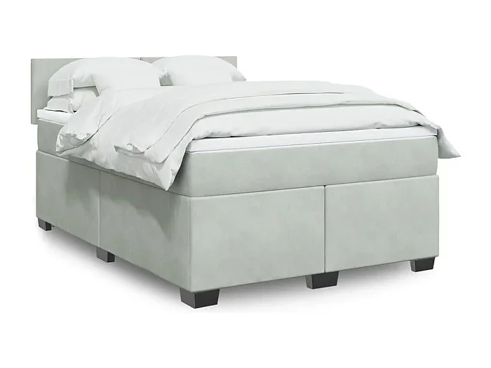 Cama box spring con colchón terciopelo gris claro 160×200 cm