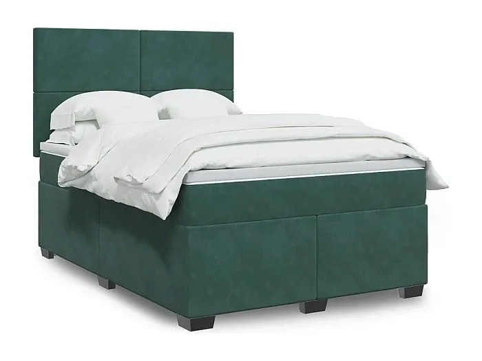 Cama box spring con colchón terciopelo verde oscuro 140×200 cm