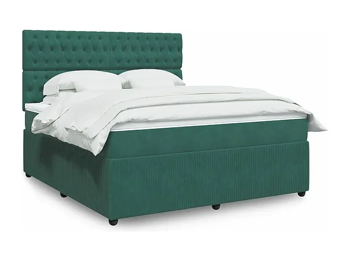 Cama box spring con colchón terciopelo verde oscuro 180×200 cm