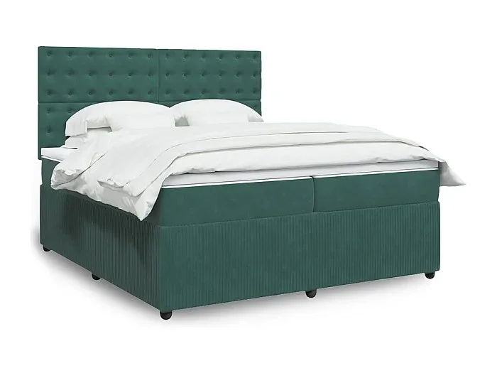 Cama box spring con colchón terciopelo verde oscuro 200×200 cm